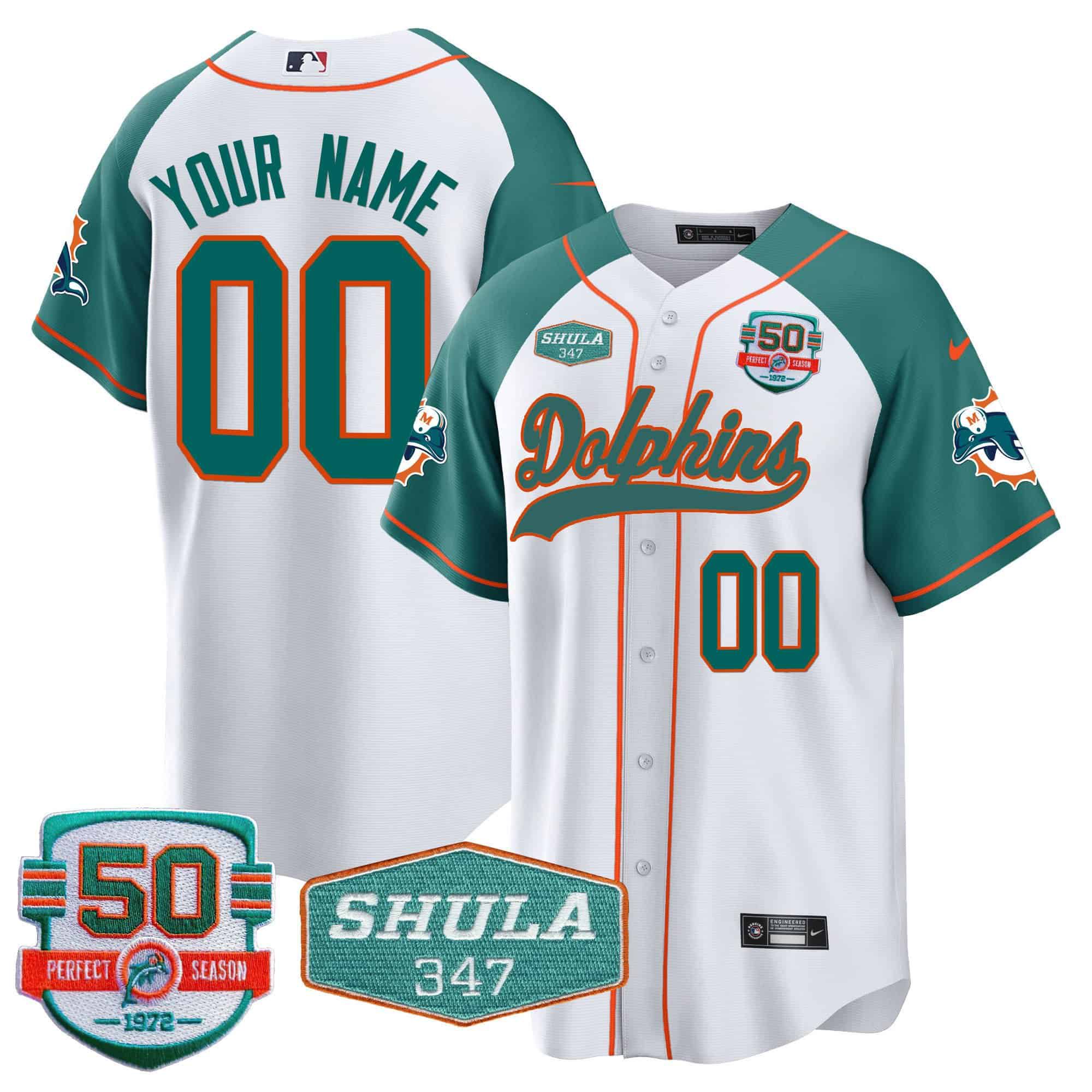 Men Miami Dolphins White 2024 Nike 50th Don Shula Memorial Patch Baseball Custom NFL Jersey style 1->customized nfl jersey->Custom Jersey